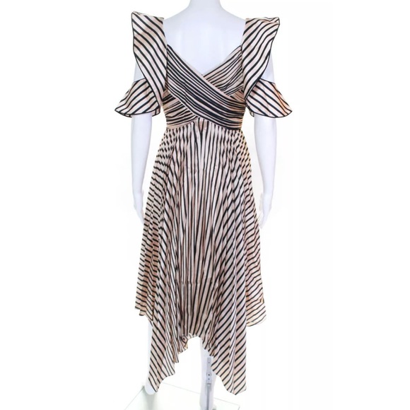Self Portrait Nude Stripe Pleated Ruffle Sleeve MIDI Dress NWT $440 6 - Picture 7 of 13